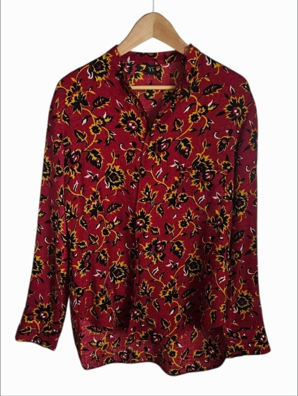 Y'S YOHJI YAMAMOTO | Red Floral 100% Wool Button Front Shirt Size 2 Japan